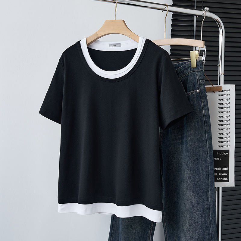 Plus Size Ringer Short Sleeve Blouse (EXTRA BIG SIZE)