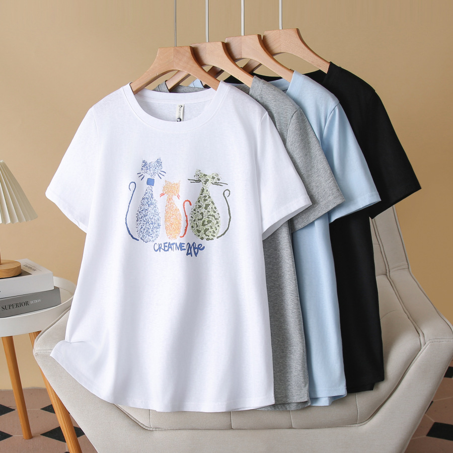 Plus Size Round Neck Cat Tee