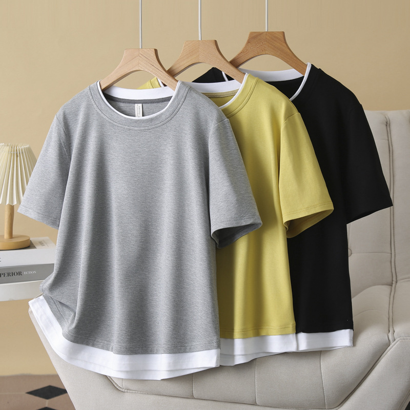 Plus Size Round Neck Layer Korean Tee