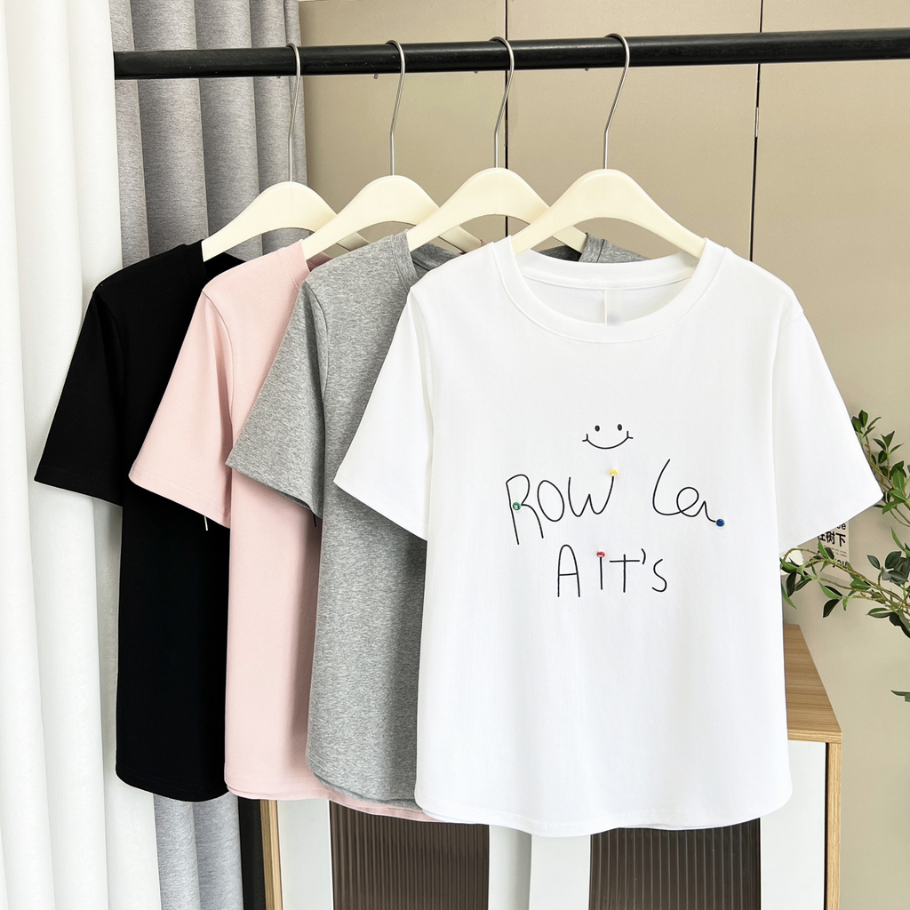 Plus Size Round Neck Smiley Face Tee