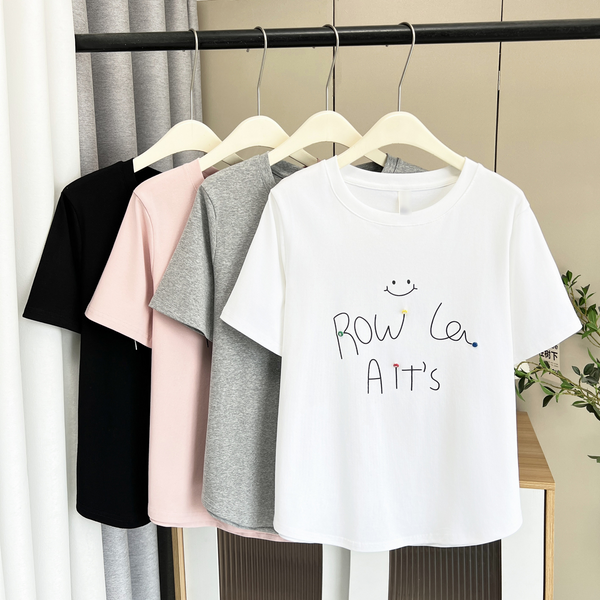 Plus Size Round Neck Smiley Face Tee