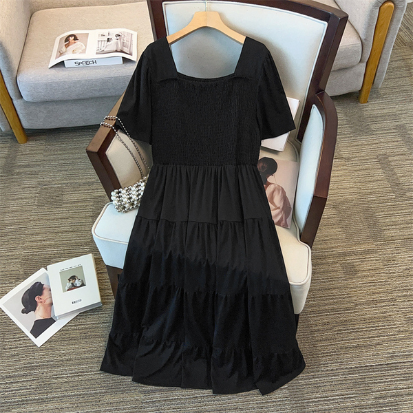 Plus Size Scrunch Bust Cake Tier Midi Dress (EXTRA BIG SIZE)
