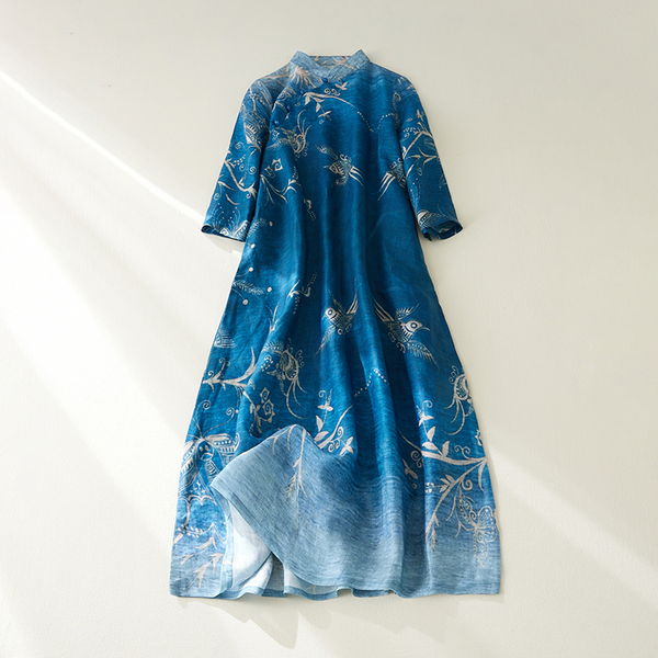 Plus Size Sea Blue Modern Qipao