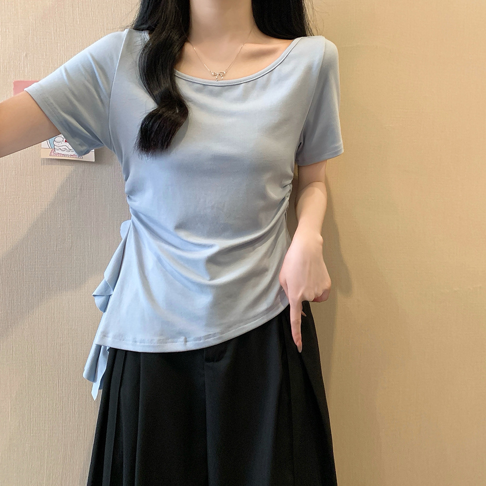 Plus Size Side Frills Boatneck T Shirt