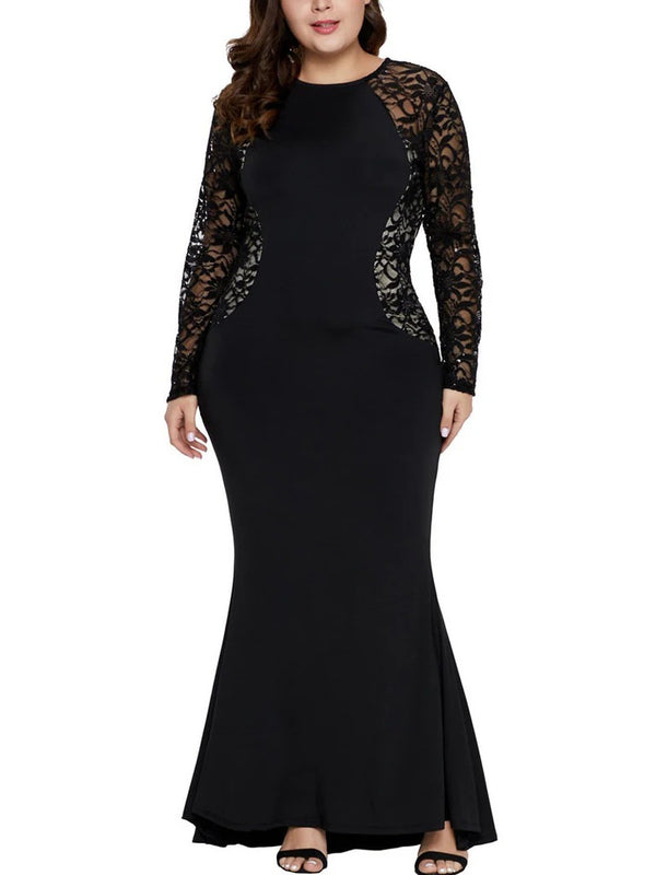plus size side panel long sleeve evening dress