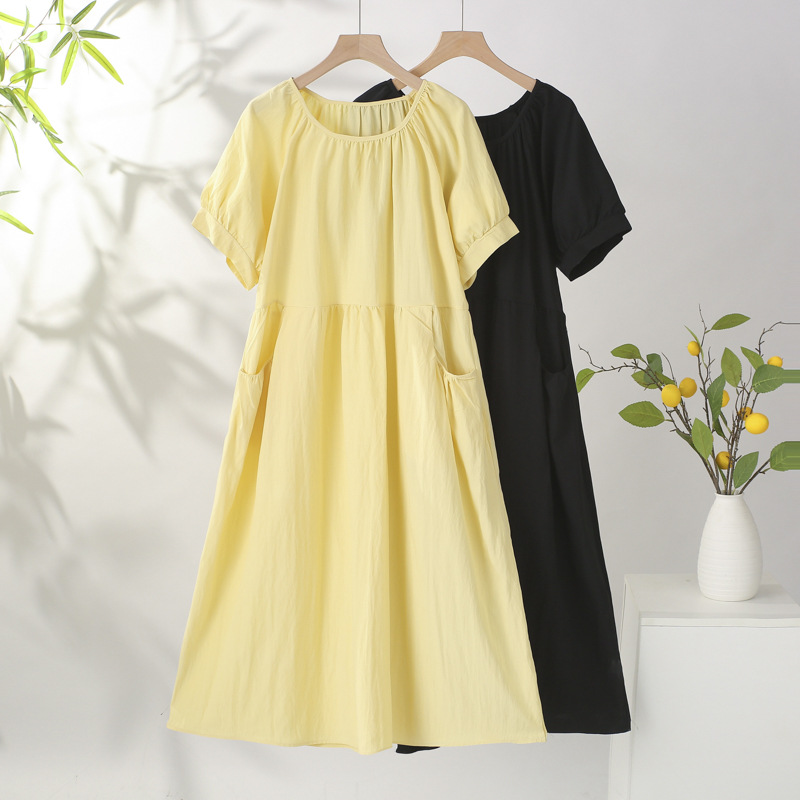 Plus Size Simple Round Neck Dress With Pockets