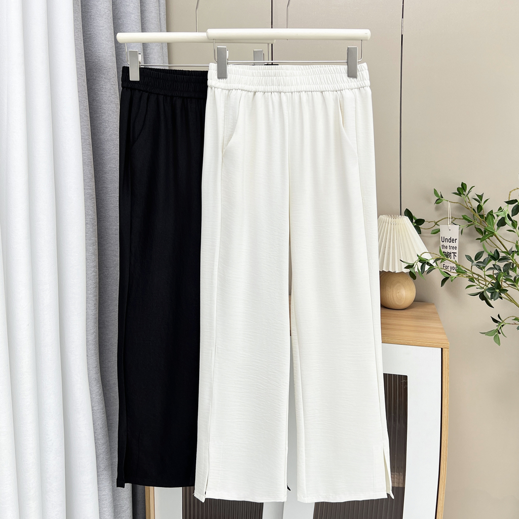 Plus Size Slight Bell Leg Ankle Pants With Pockets