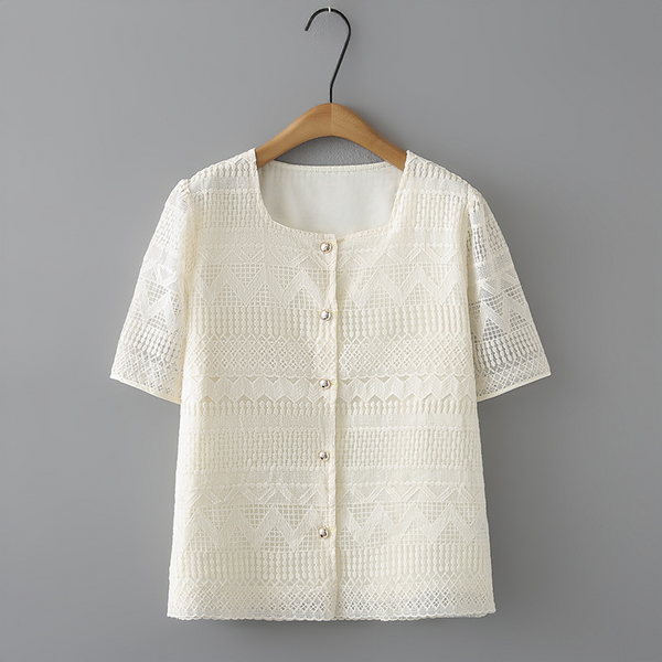 Plus Size Square Neck Cream Lace Blouse