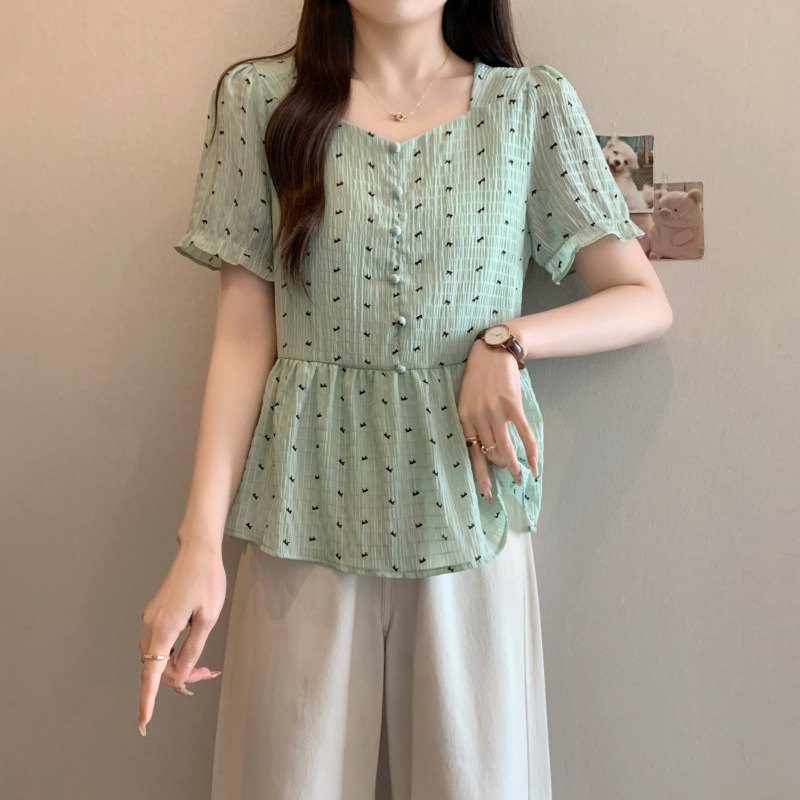 Plus Size Square Neck Ribbon Peplum Blouse