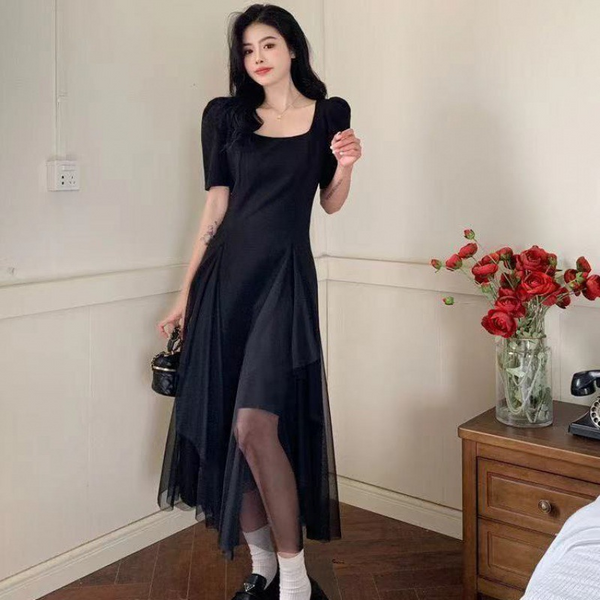 Plus Size Square Neck Tulle A Line Dress