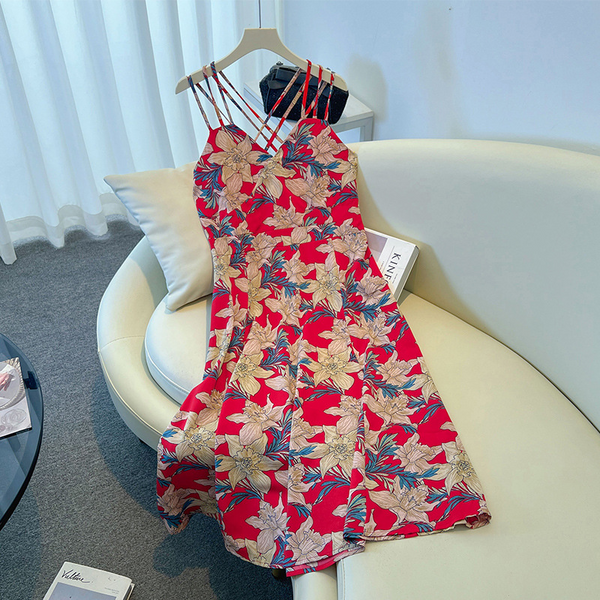 Plus Size Strappy Red Resort Dress (EXTRA BIG SIZE)