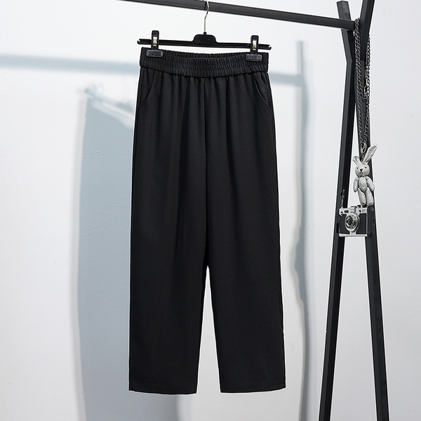 Plus Size Stretch Band Ankle Pants With Pockets