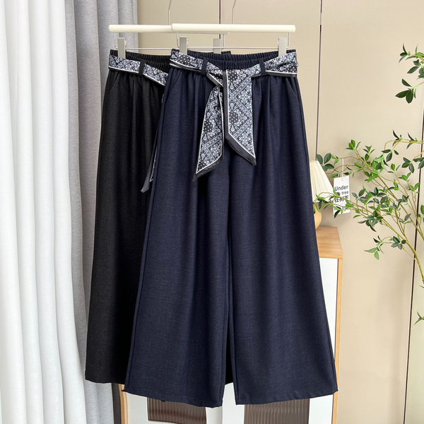 Plus Size Stretch Denim Look Straight Leg Pants With Scarf
