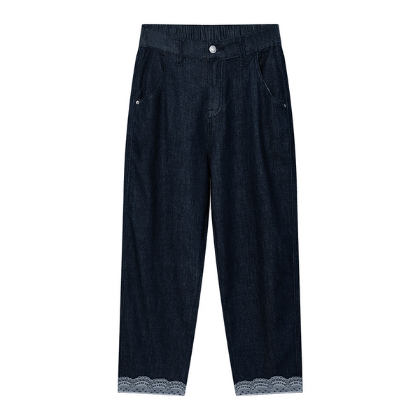 Plus Size Stretchy Lace Hem Ankle Jeans