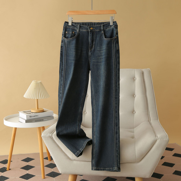 Plus Size Stretchy Straight Leg Long Jeans