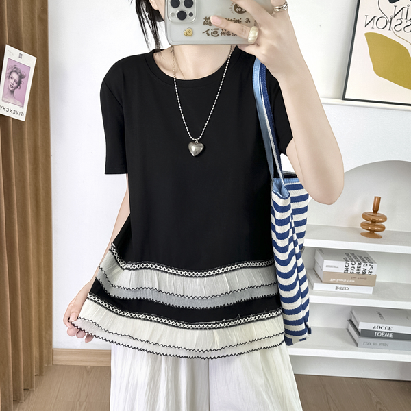 Plus Size Stripes Hem T Shirt