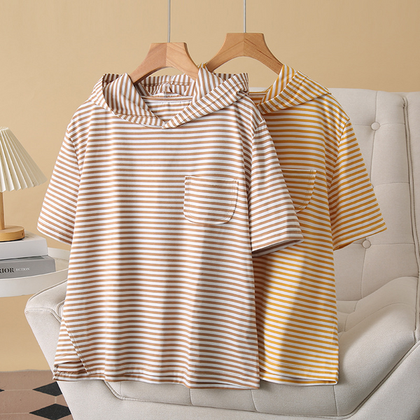Plus Size Stripes Pocket Hoody T Shirt