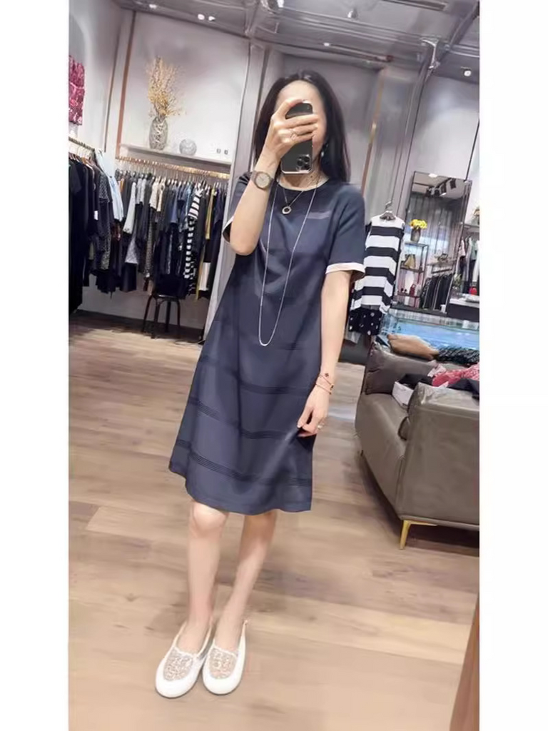 Plus Size Stripes Round Neck Shift Dress
