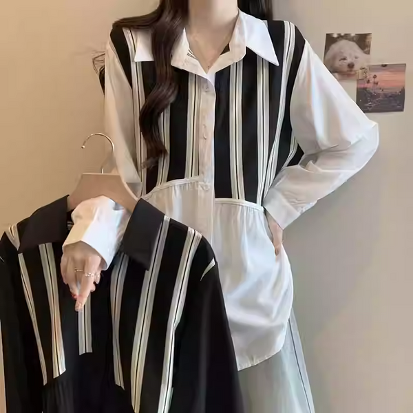 Plus Size Stripes Tunic Long Sleeve Shirt (Muslimah Friendly)