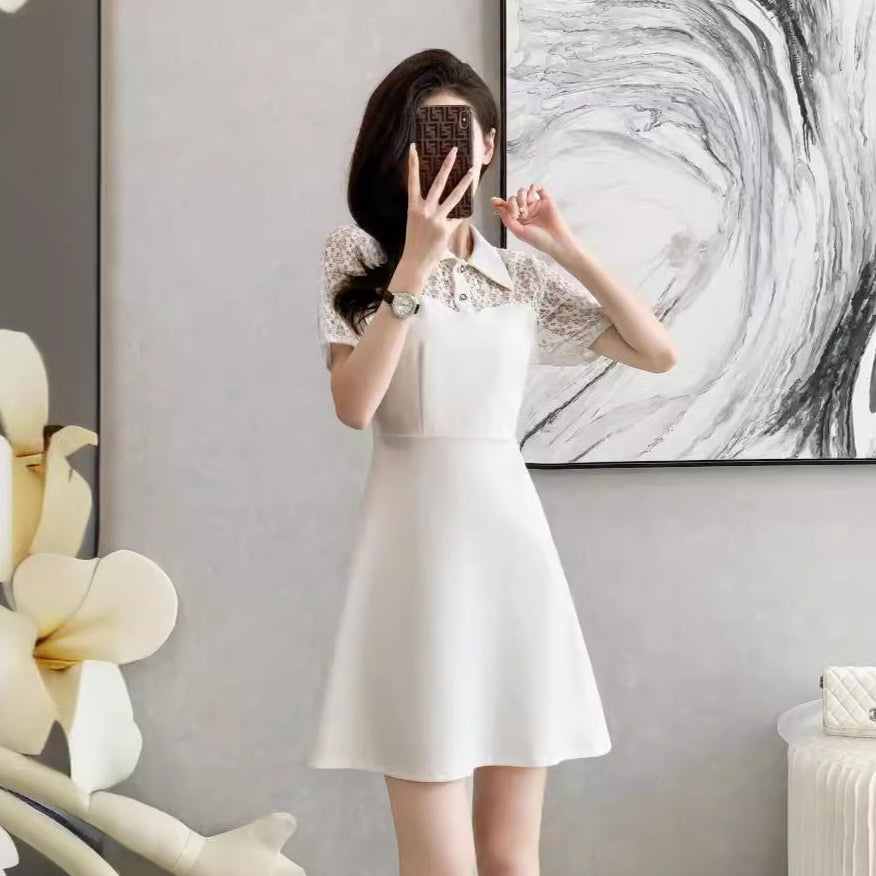 Plus Size Chanelesque Lace Short Sleeve Shirt Dress