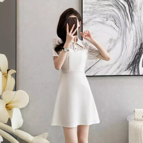 Plus Size Chanelesque Lace Short Sleeve Shirt Dress
