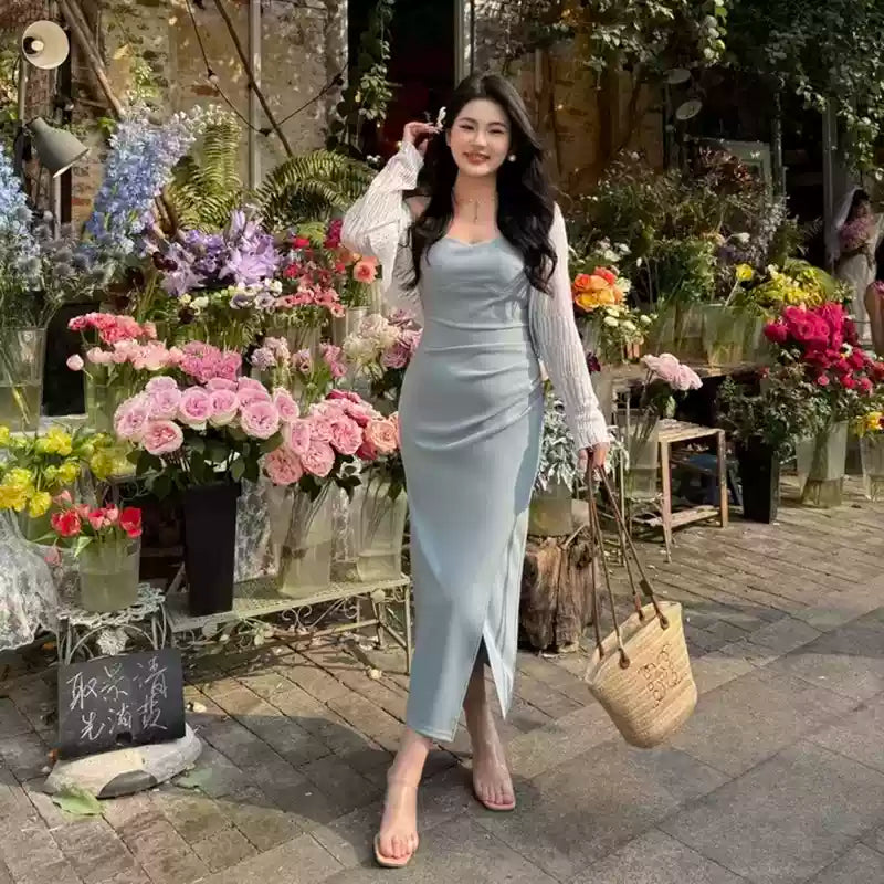 Plus Size Sweetheart Bodycon Dress and White Cardigan Set