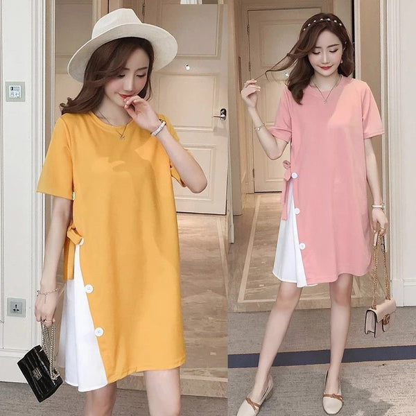 Plus Size Buttons A Line Short Sleeve Dress