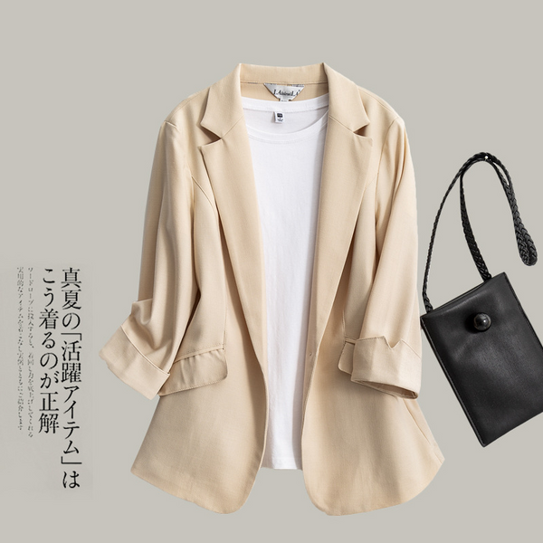 Plus Size Tencel Linen Casual 3/4 Sleeve Blazer