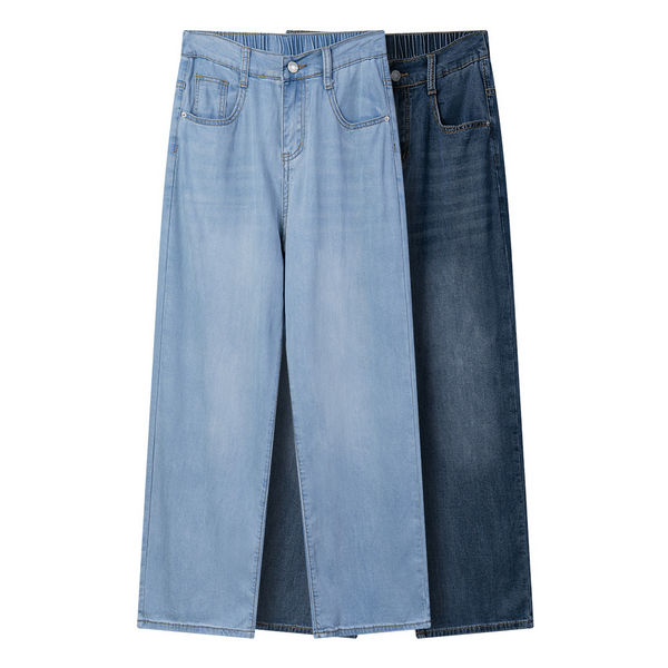 Plus Size Tencel Straight Leg Loose Ankle Jeans