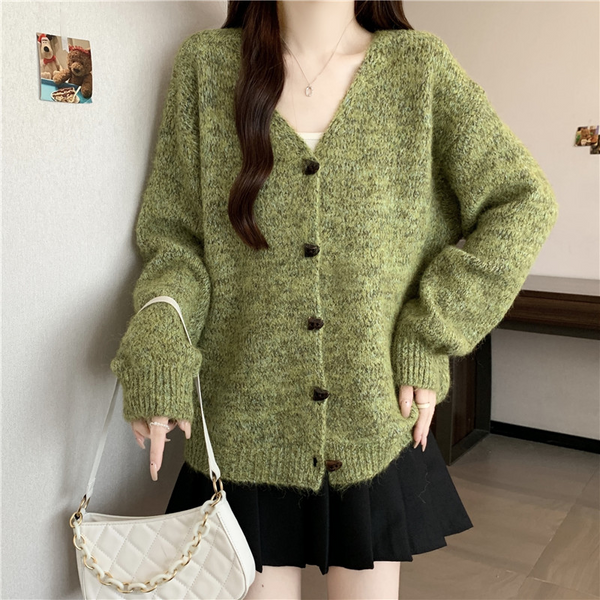 Plus Size Thick V Neck Buttons Sweater Cardigan
