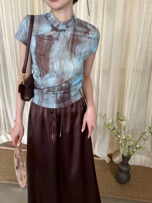 Plus Size Tie Dye Qipao Top
