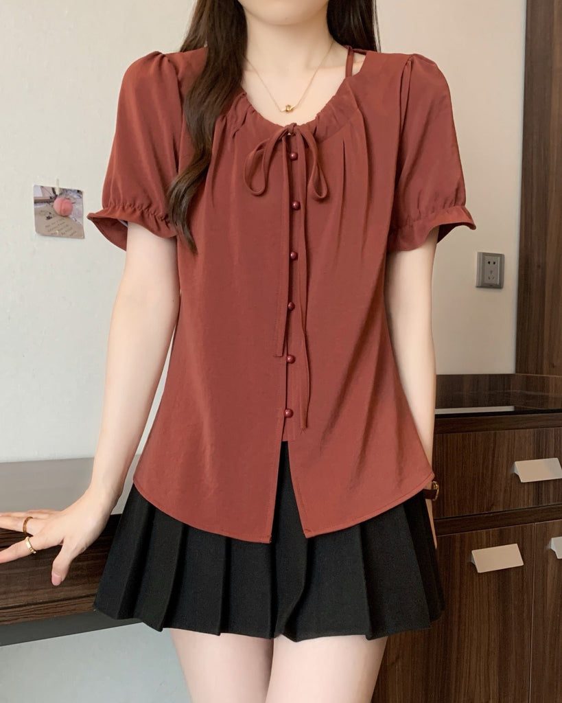 Plus Size Tie Neck Blouse – Soft Button Front Top