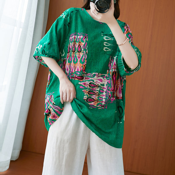 Plus Size Ethnic Pattern Loose Blouse