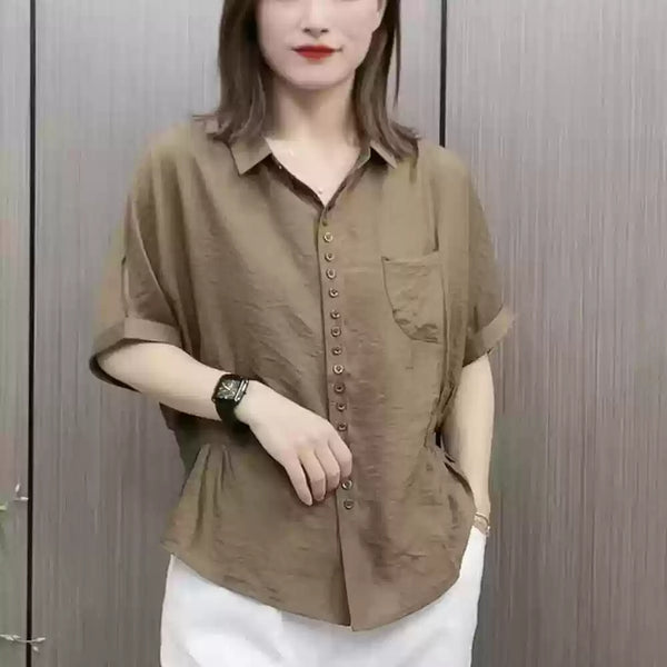 Plus Size Buttons Batwing Short Sleeve Shirt