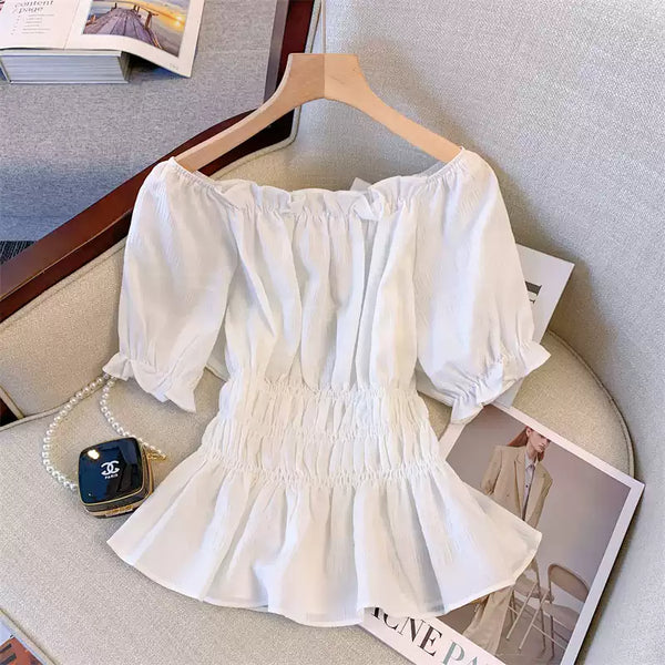 Plus Size Off Shoulder Scrunch Peplum Short Sleeve Top