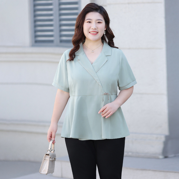 Plus Size Trench Shirt Peplum Blouse