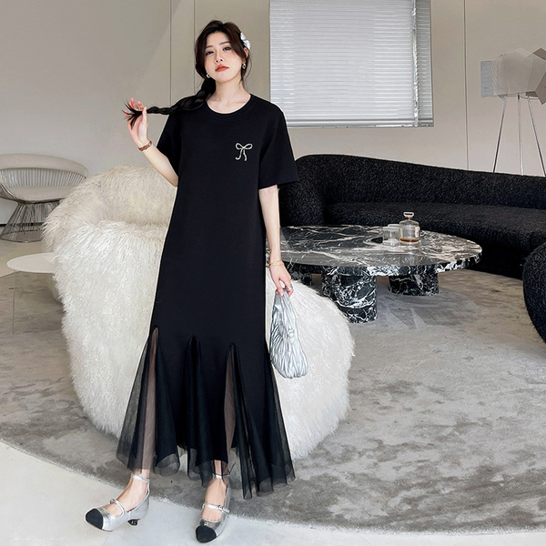 Plus Size Tulle Ribbon T Shirt Dress