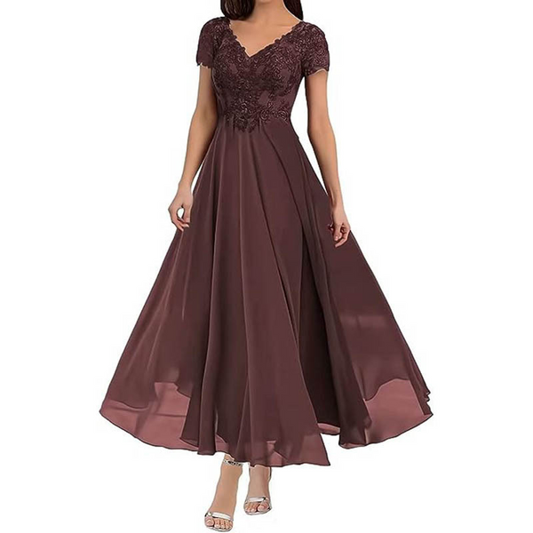 Plus Size V Neck A Line Chiffon Evening Dress