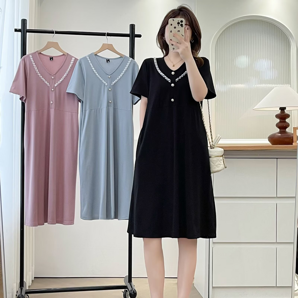 Plus Size V Neck A Line Pocket Dress