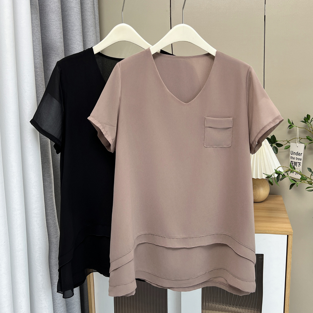 Plus Size V Neck Chiffon Tunic