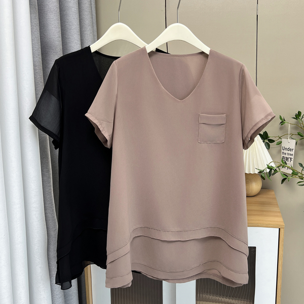 Plus Size V Neck Chiffon Tunic