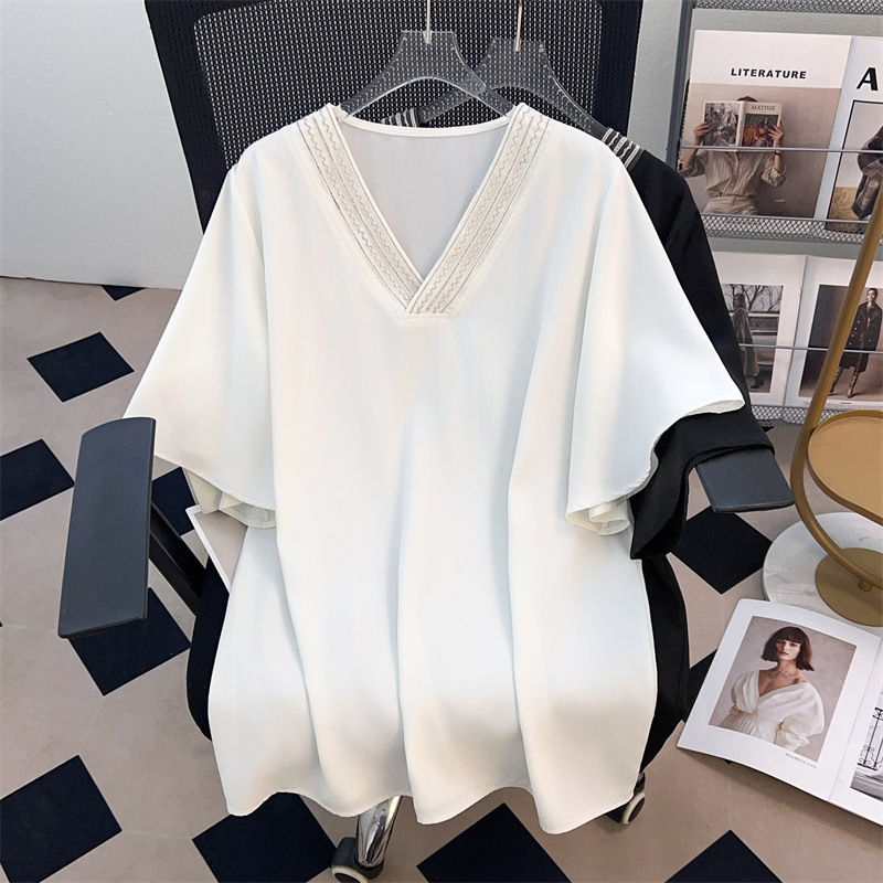 Plus Size V Neck Chiffon Tunic (EXTRA BIG SIZE)