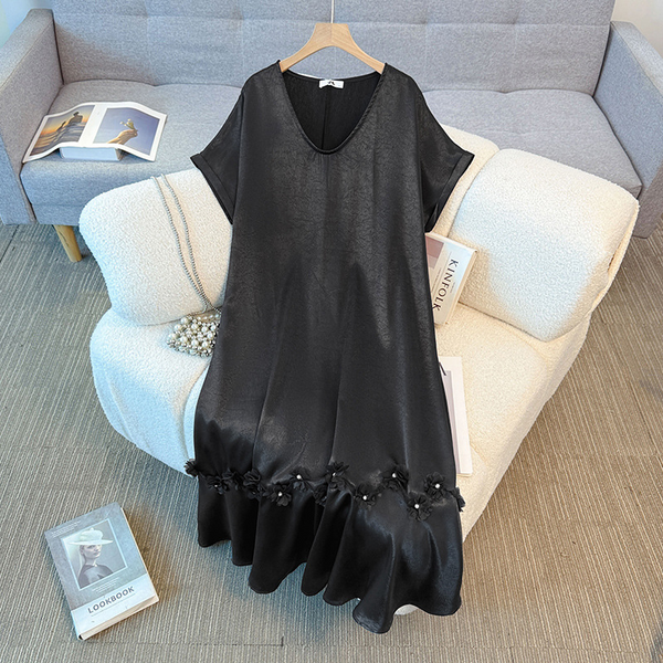Plus Size V Neck Drop Waist Dress
