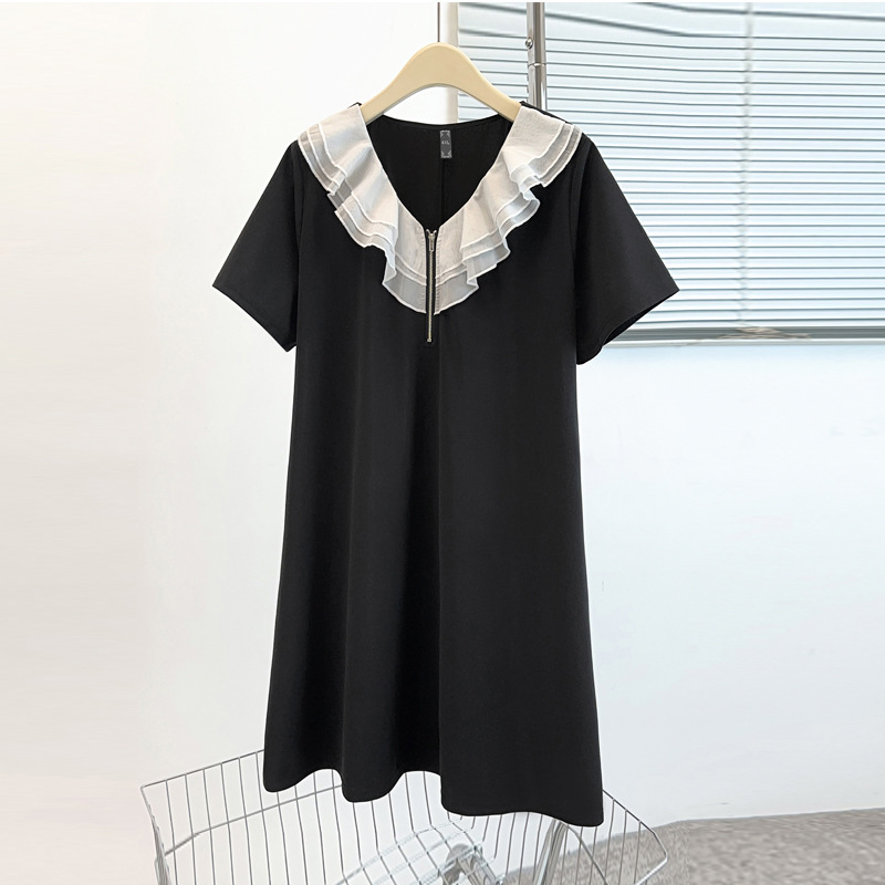 Plus Size V Neck Frill Shift Dress (EXTRA BIG SIZE)