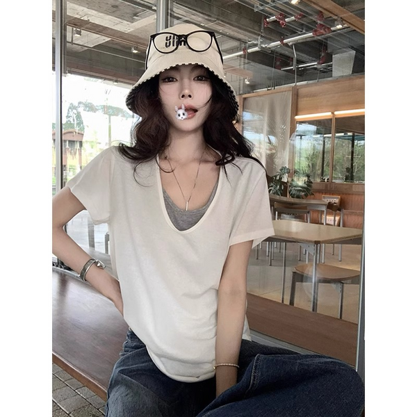 Plus Size V Neck Layered T Shirt