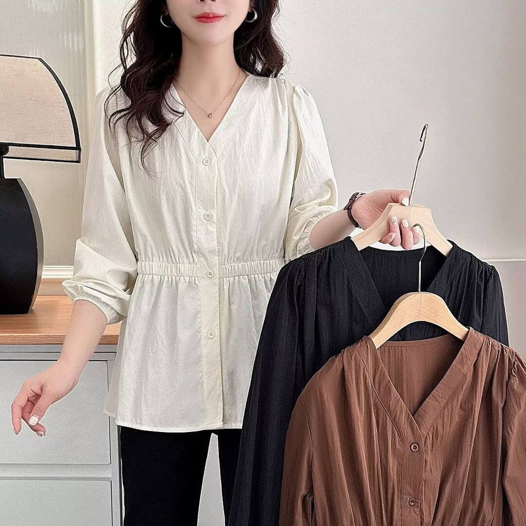 Plus size v neck long sleeve peplum top