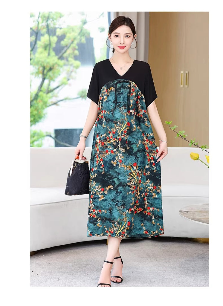 Plus Size V-Neck Oriental Hanbok Style Dress