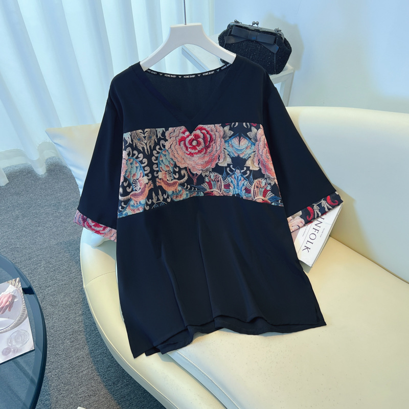 Plus Size V Neck Oriental T Shirt (Extra Big Size)