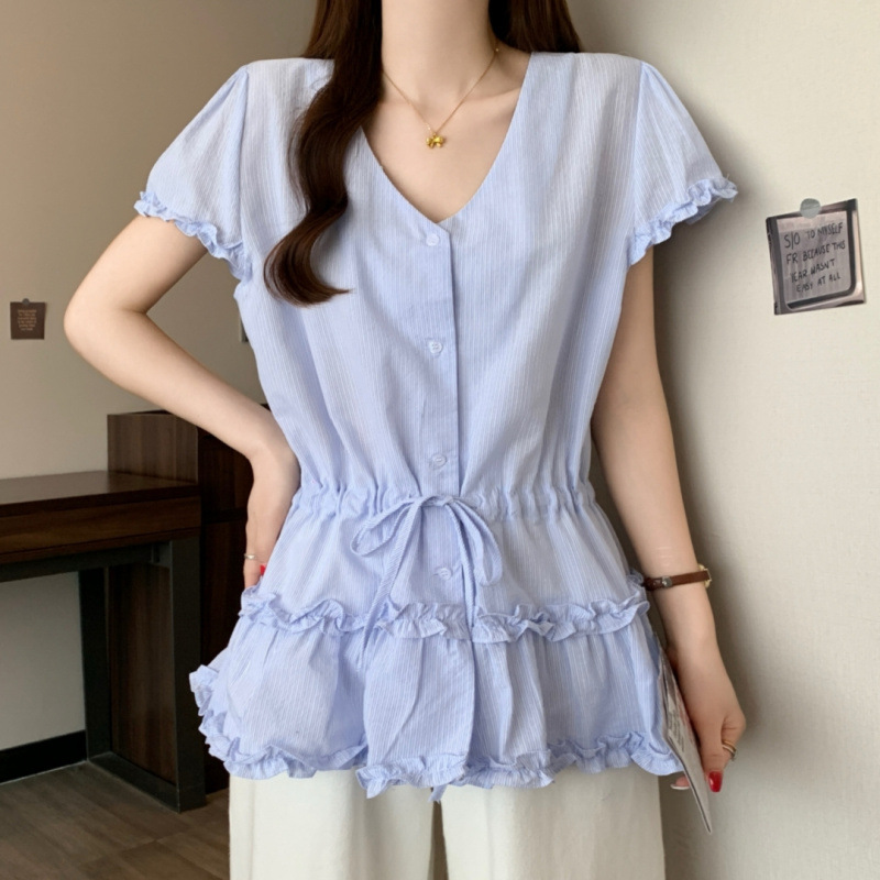 Plus Size V Neck Poofy Blouse