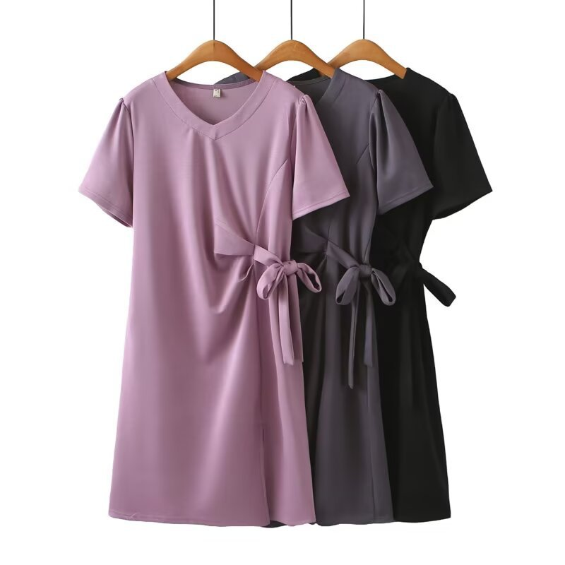 Plus Size V Neck Side Tie Dress
